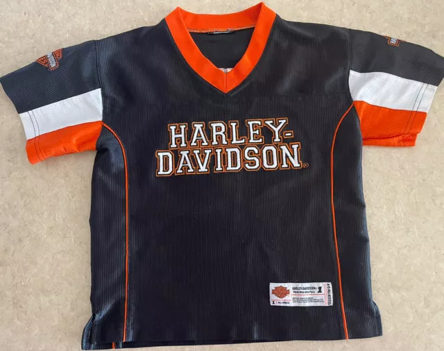 Harley Davidson Motorcycles Kids Size 4 Stitched Jersey Shirt Black/Orange