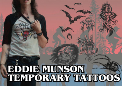 STRANGER THINGS EDDIE Munson Temporary Tattoos Set of 5 Cosplay Costume