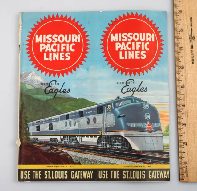 Vintage 1950 Missouri Pacific Lines Route of the Eagles Timetable