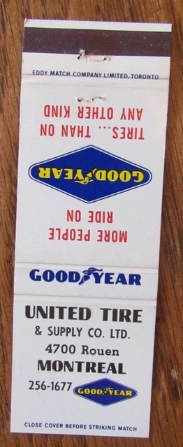 GOODYEAR TIRES MATCHBOOK COVER: MONTREAL, QUEBEC EMPTY 1970s MATCHCOVER -D2