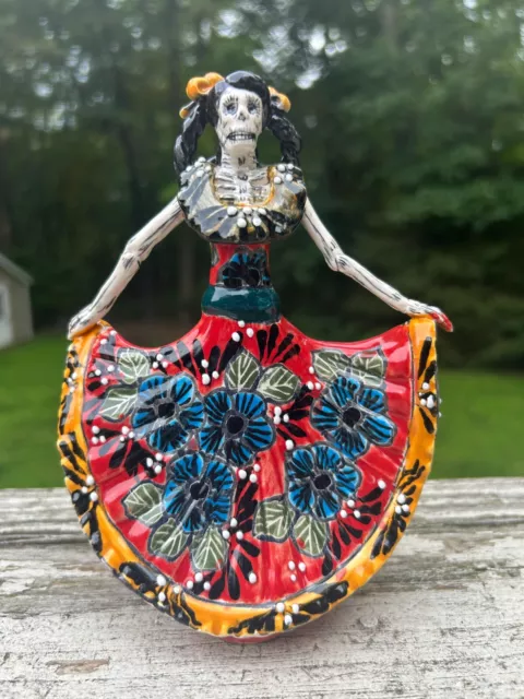 Bailarina Dancer Catrina Mini Talavera Statue 7" Hand Paint Ceramic Mexican A25