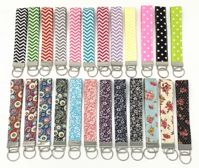 Custom Fabric Wristlet Key Fob key chain - Flower Chevron Polka Dots Pattern