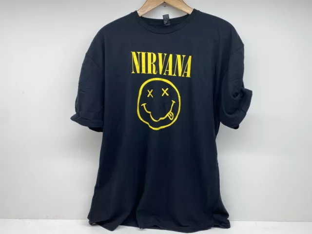 New Nirvana Official Smiley T-Shirt 'XL' Black Nevermind Short Sleeve Tee Unisex