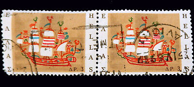 Greek Stamp /1966 /Folk Art/ Ship on Embroidery /SC871  / Used