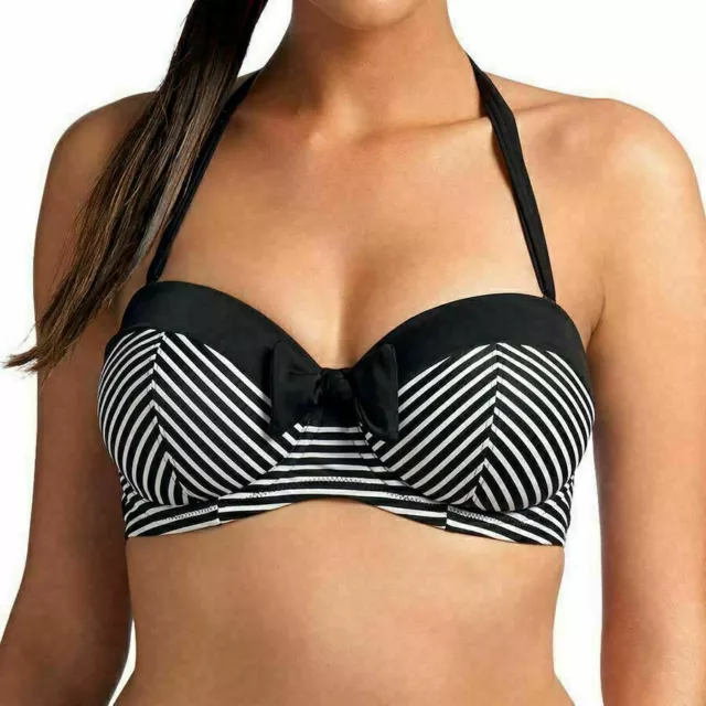 Freya Bikini Top Tootsie Black White Size 32F Strapless Padded Bandeau Bra 3603