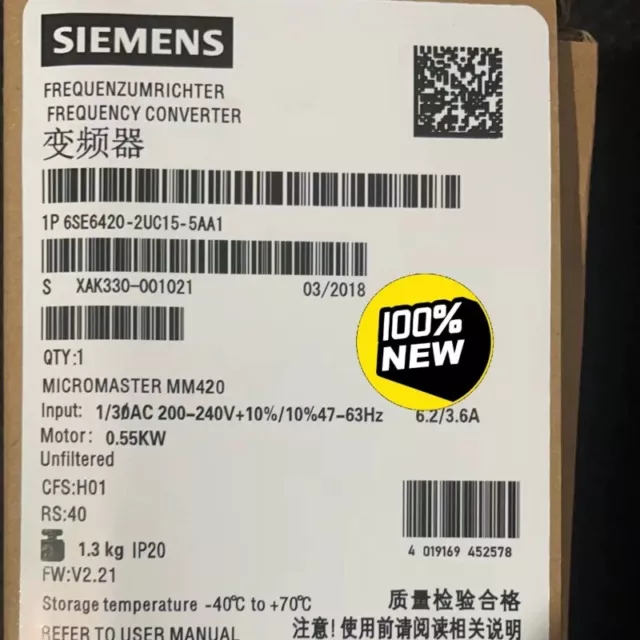 New Siemens 6SE6420-2UC15-5AA1 MICROMASTER420 without filter 6SE6 420-2UC15-5AA1