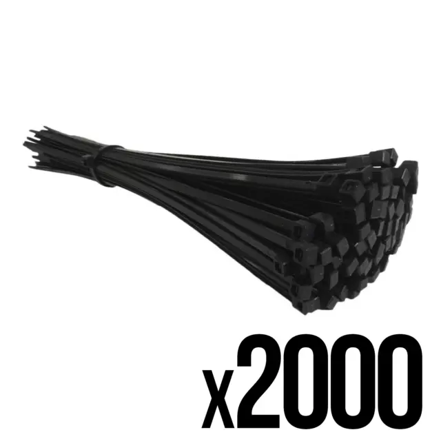 2000 X Black CABLE TIES 300MM BULK STRONG NYLON LONG PLASTIC ZIP WRAP HEAVY DUTY