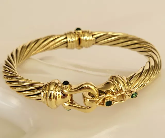 David Yurman 14K Yellow Gold Emerald Cable Buckle Bangle Bracelet