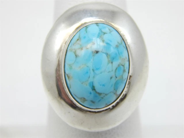Sterling Silver 10 Carat Oval Turquoise Statment 925 Ring Size 5.75