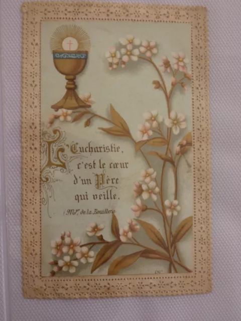 Image pieuse canivet dentelle l'eucharistie c'est le coeur d'un pere qui veille