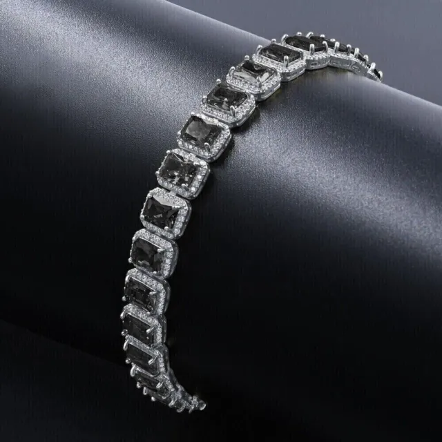 Lab Created Emerald Black Diamond Women's Tennis Bracelet 14K White Gold Plated