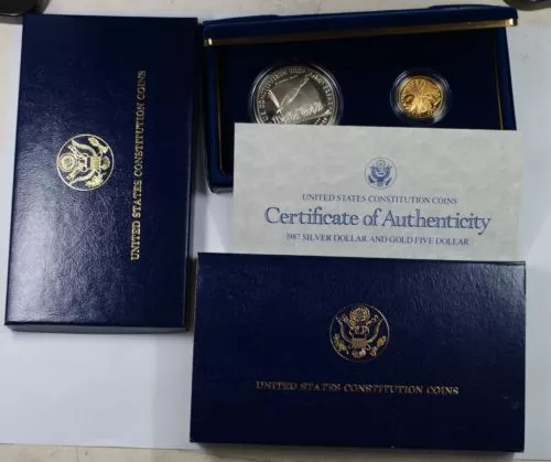 GOLD & SILVER 1987 U S CONSTITUTION 2 COIN commemorative; GOLD & SILVER coins