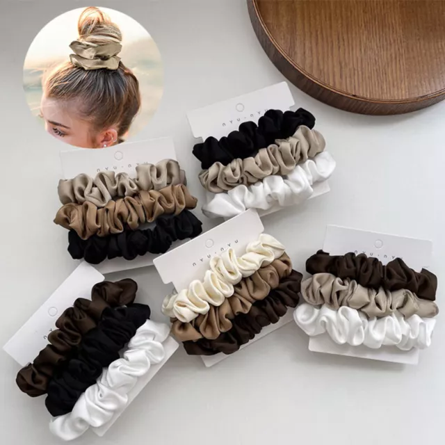 3 Unids/Set Sedoso Satén Scrunchies Bandas Elásticas Para El Cabello <