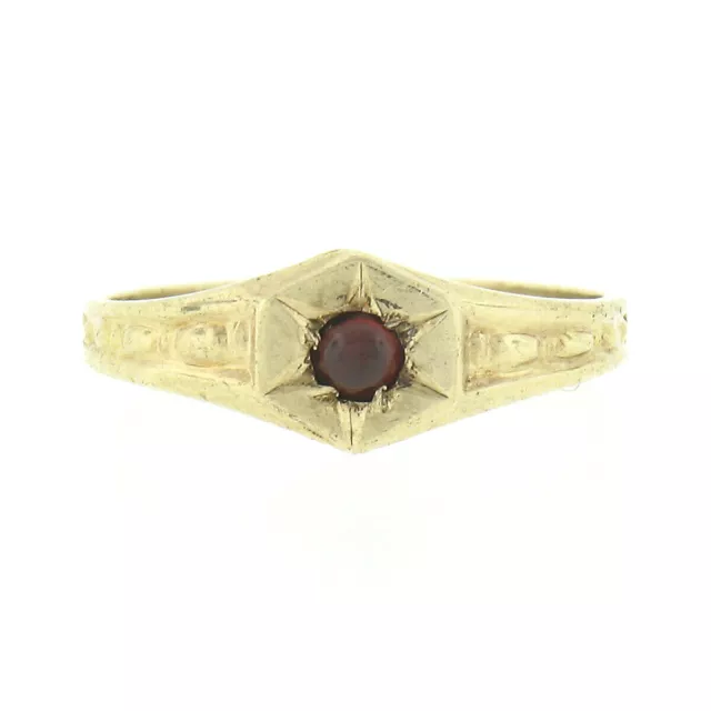 Antique Victorian 10K Gold Round Cabochon Garnet Star Pave Set Baby Band Ring