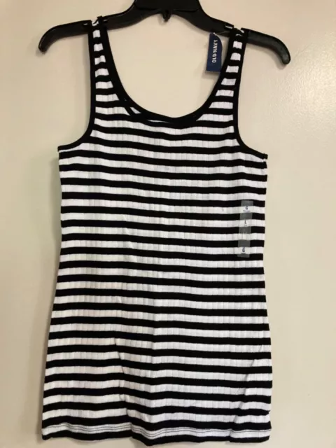 Old Navy Women’s Slim-Fit Textured Ribbed Black/White Striped Tank Top Size S L