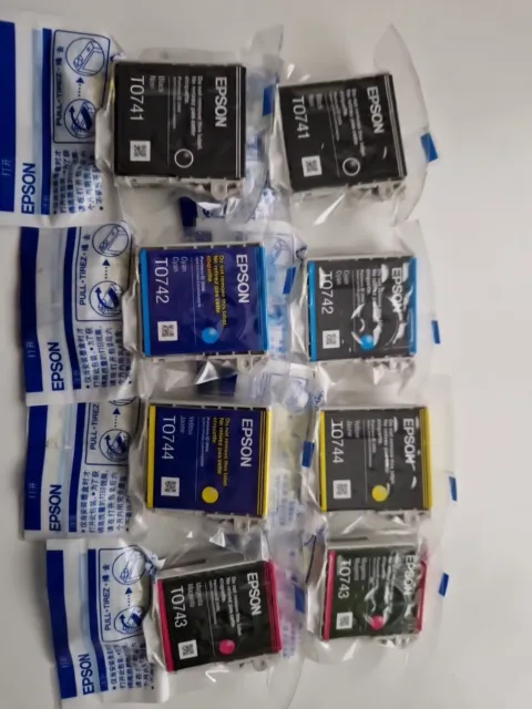 2 X T0741, T0742 , T0743, T0744  Genuine BCYM  EPSON Ink Cartridges, 8 Total