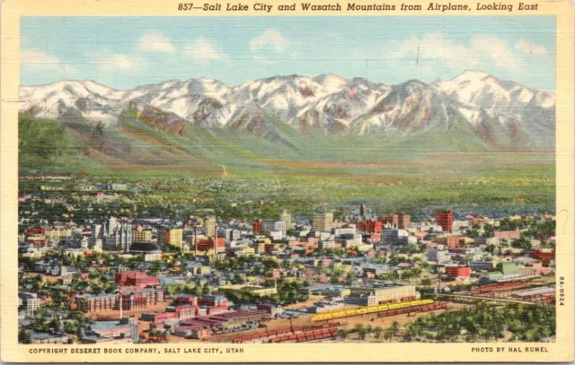 c1939 Salt Lake City UT From Airplane Looking East Aerial View Utah Postcard A53
