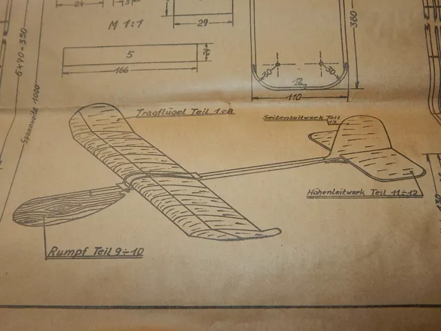 Alter Modellbaukasten SEGELFLUGZEUG Pfiffikus von 1950 im Originalkarton