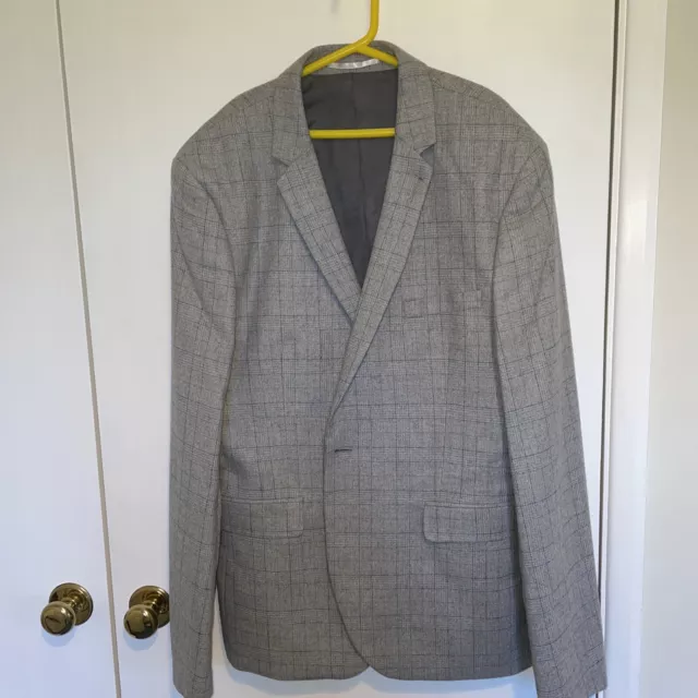 Topman Suit Grey Checked - Jacket 44R Trousers 34L Wool Blend