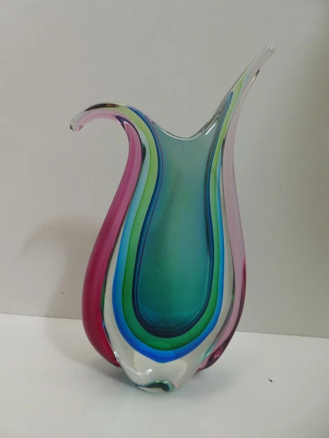 Vintage Murano Sommerso Triplet Art Glass Cased Studio Vase Multi-Coloured