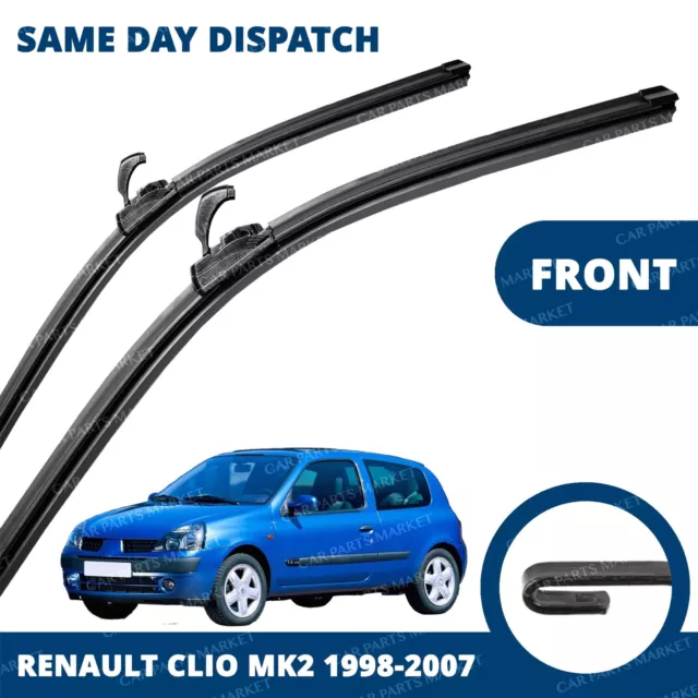 Front Windscreen 21" 18" Flat Aero Wiper Blades Pair for Renault Clio 98-07