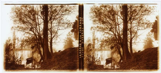FRANCE La Varenne La Marne Paysage c1900 Photo Stereo Plaque de verre Vintage 
