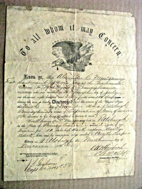 Civil War  Discharge Signed By Iowa General Harbach 1864