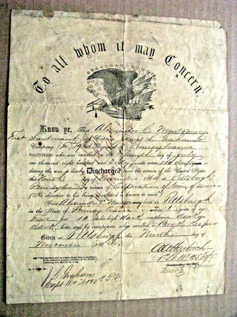 Civil War Discharge Signed By Iowa General Harbach 1864 Civil War Discharge Signed By Iowa General Harbach 1864