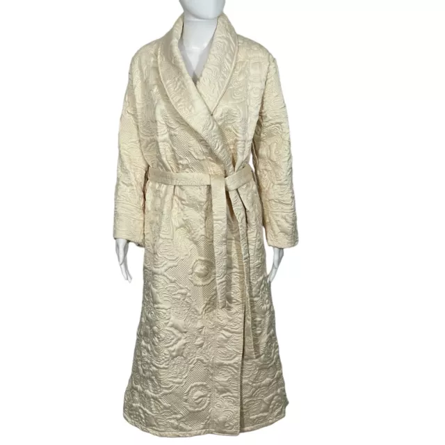 Highgate Manor Cream Quilted Floral Shawl Collar Long  Oversized Robe Sz XS/S