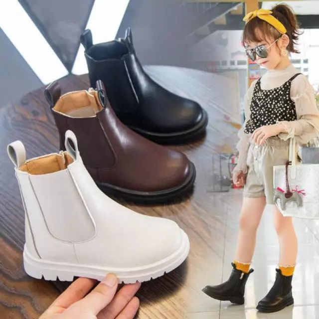 Girls Boys Ankle Boots Kids Slip On School Shoes Chelsea Boots Zip Bootie Size -