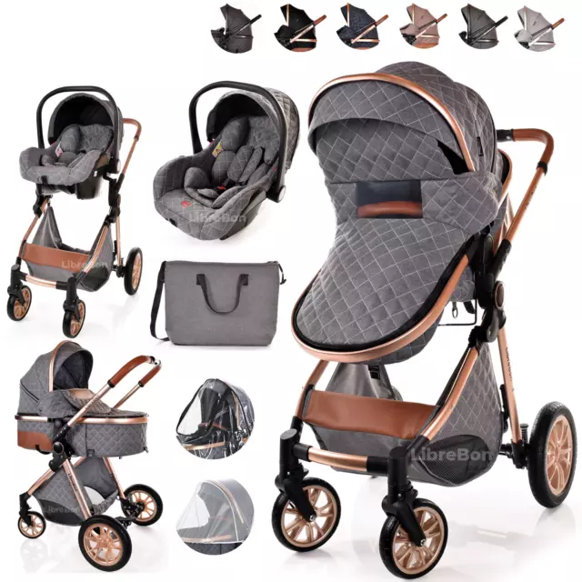 Newborn Baby Pram Pushchair Light Buggy Stroller 3in1 Travel System Car Seat