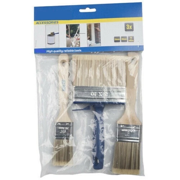 Set 3 Pennelli Pittura Pittore Per Verniciare Con Manico Legno 30-35-50 Mm