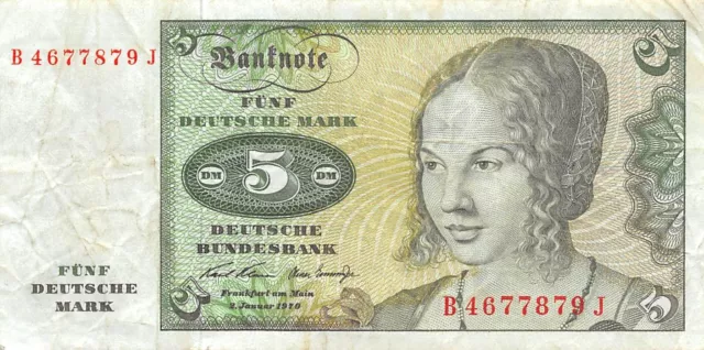 Germany  5  Deutsche Mark  2.1.1970  Series  B-J  Circulated Banknote QZ42