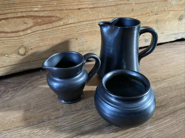 House Clearance Vintage Prinknash Pottery Pieces in Gun Metal Metallic Grey x 3