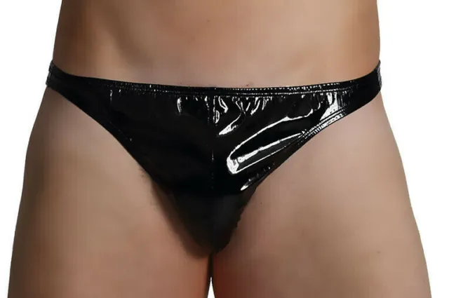 Men's Black PVC Thong back brief underwear Pants Polyurethane, One Size