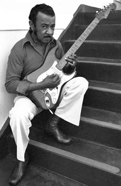 Blues Guitarist Singer Pee Wee Crayton at his home in Los Angeles,- Old Photo