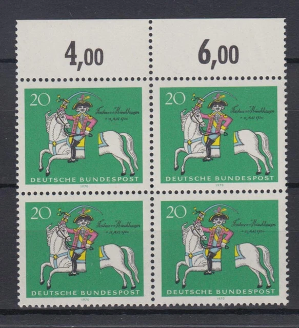 Bund 623 4er Block mit Oberrand Frh. von Münchhausen 20 Pf postfrisch