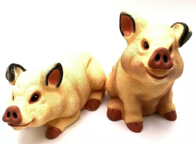 Vintage 1993 Art Line Inc. Pig Figurine Set Of 2 Pink/Peachy Hard Plastic Resin