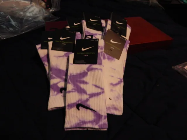 Nike Elite Everyday Crew Socks Tie Dye Purple Mens 6-10 Womens 4-10