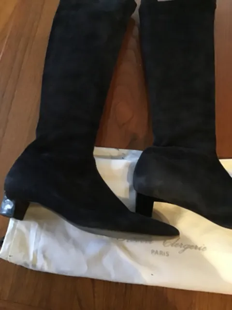 Robert Clergerie 91/2 navy stretch suede boots to knee 2