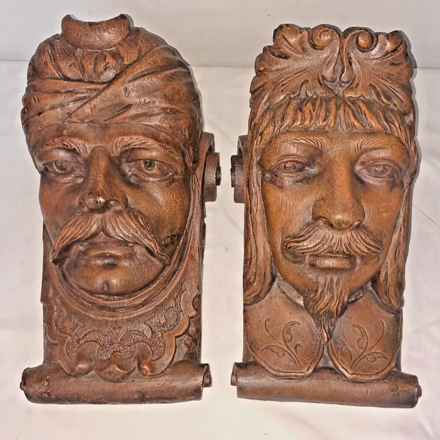 VINTAGE 1978 WOODEN Nickel Heavy Plaster Corbel Wall Hanging Busts £283