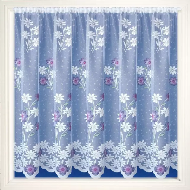 Primrose Daisy Flowers White Window Lace Net Curtain Sold by the Metre 2 Colours