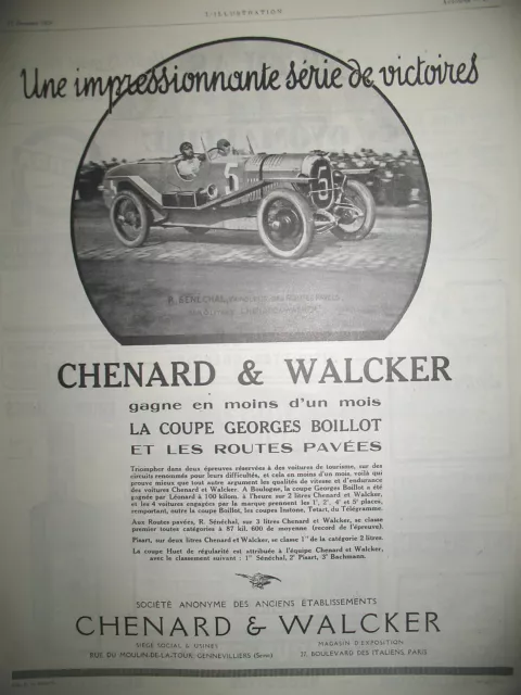 Chenard & Walker Automobile Cut Senechal Ad 1924 Press Advertisement