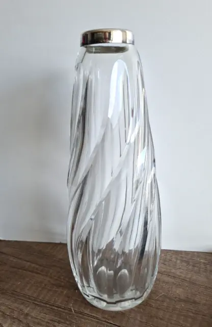 Kristallglas Vase mit 800er Silber Montur, geschliffenes Glas 40er-50er Jahre