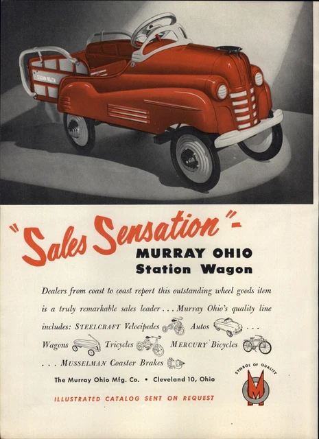 1949 PAPER AD Murray Ohio Station Wagon Pedal Car Tricycle Bicycle Wagon Auto