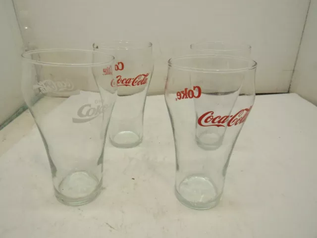 Vintage Coca Cola Coke Glasses 6 Inch Collectible Two Red, Two White Barware