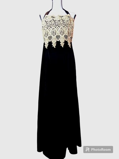 VINTAGE SCOTT JESSICA Mcclintock NWT Long Sleeve Black Velvet Gown Dress  Gold $119.00 - PicClick