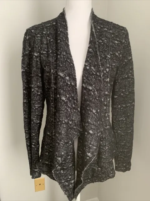 Eileen Fisher Size PL/PG Black Gray Viscose Wool Blend Open Cardigan Sweater