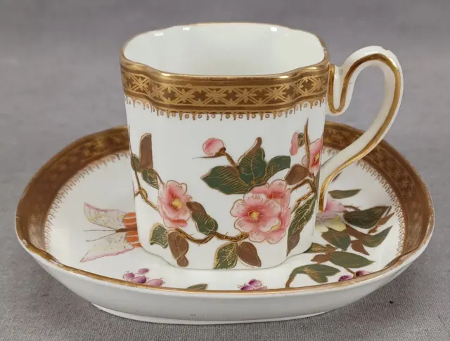 Royal Worcester Hand Painted Floral Butterfly & Gold Demitasse Cup & Saucer