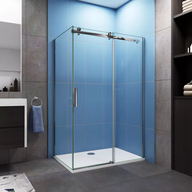 Bathroom Frameless Sliding Shower Enclosure Door and Tray 6mm Glass Screen